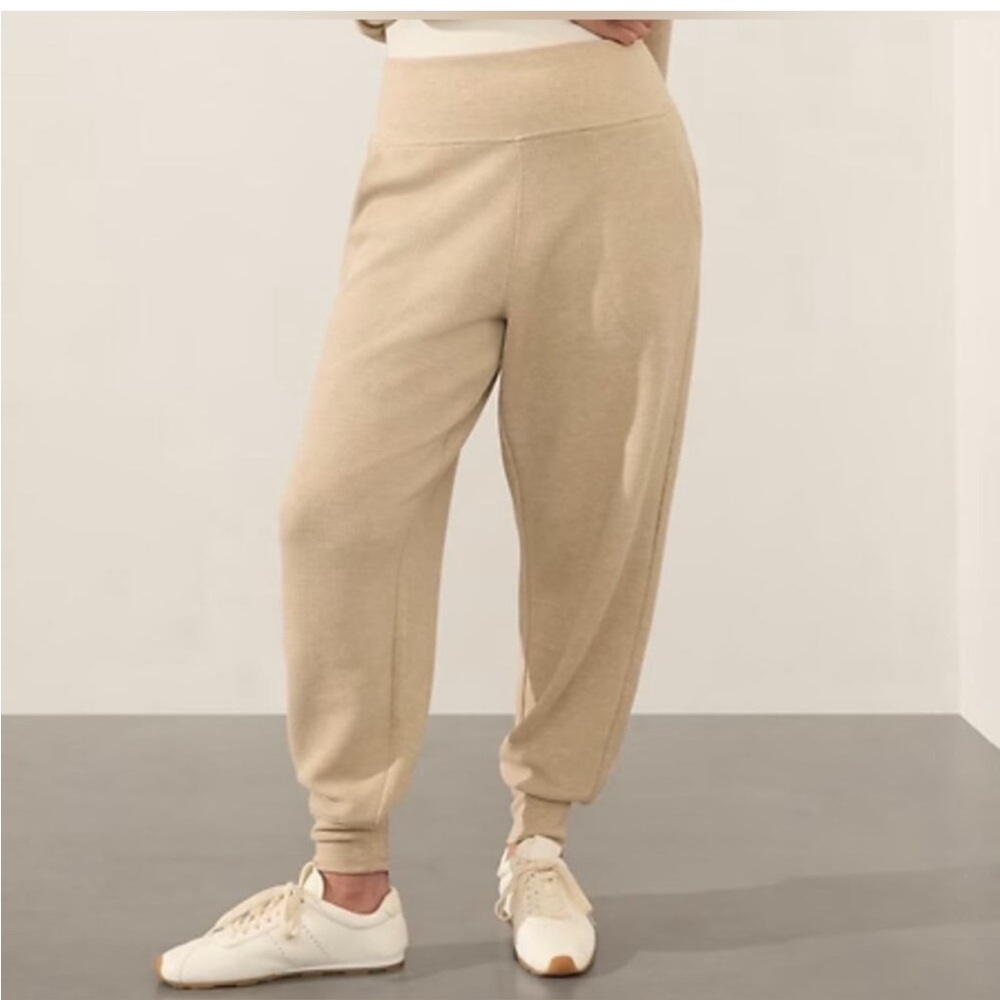 Athleta Coaster Luxe Waffle High Waisted Jogger Tan Sz Large